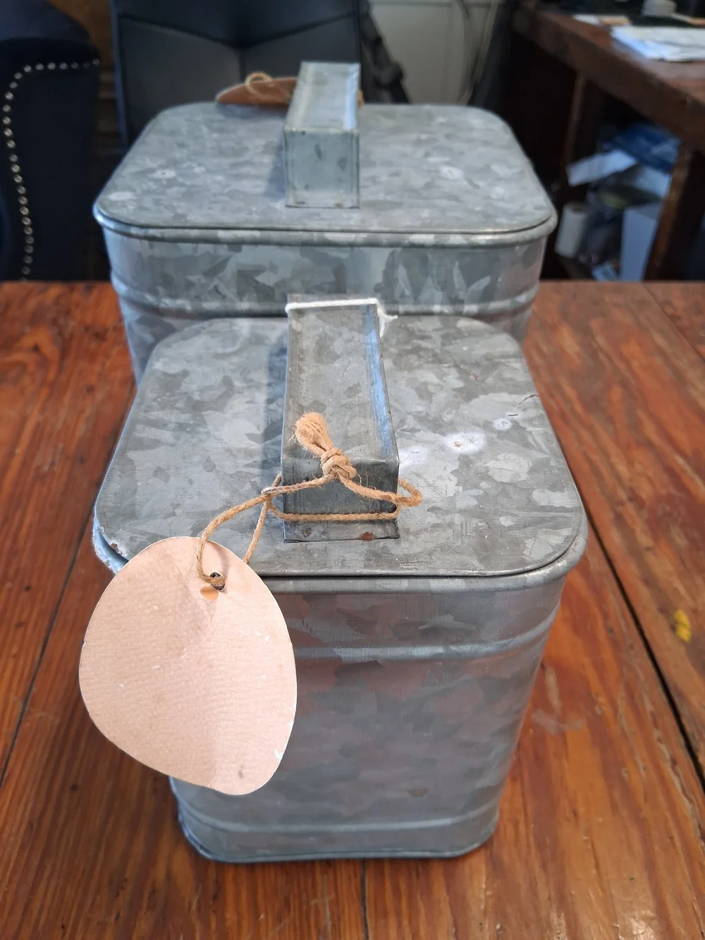 Galvanized Metal Square Lidded Storage Canisters - Set of 2